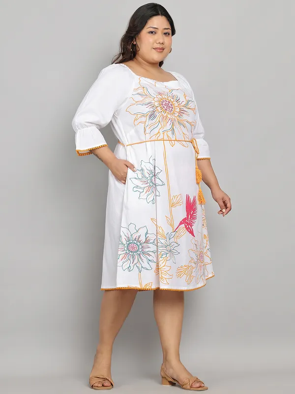 White_Premium_Cotton_Flex_3/4Th_Sleeve_Dress_For_Women_|_Till_6XL