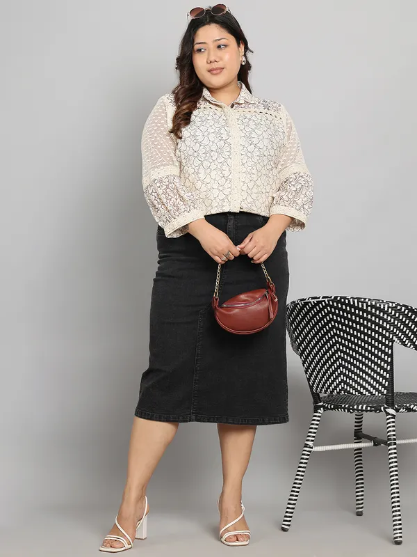 Brown_Premium_Cotton_3/4Th_Sleeve_Shirt_For_Women_|_Till_6XL