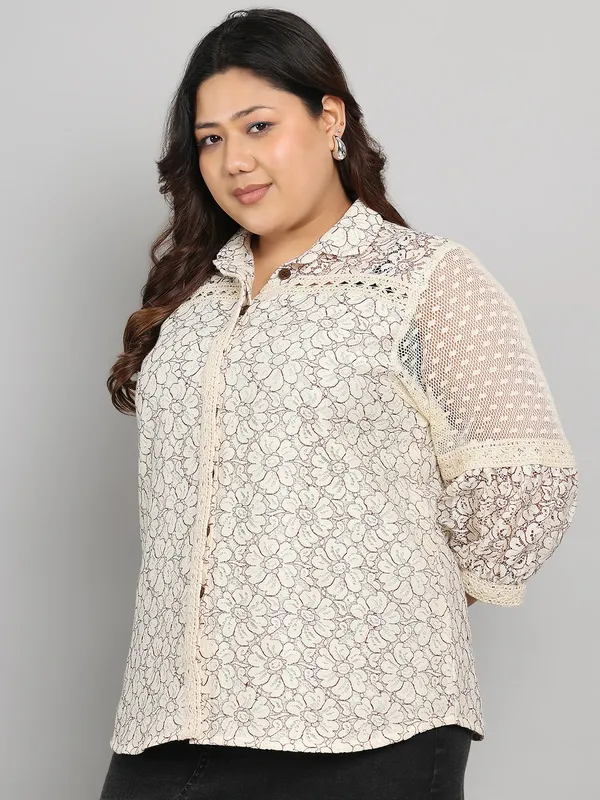 Brown_Premium_Cotton_3/4Th_Sleeve_Shirt_For_Women_|_Till_6XL