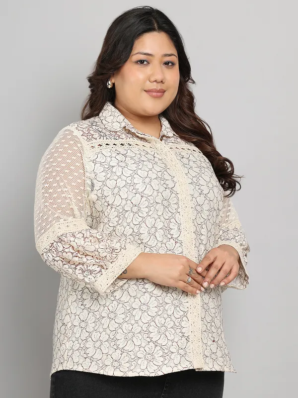 Brown_Premium_Cotton_3/4Th_Sleeve_Shirt_For_Women_|_Till_6XL