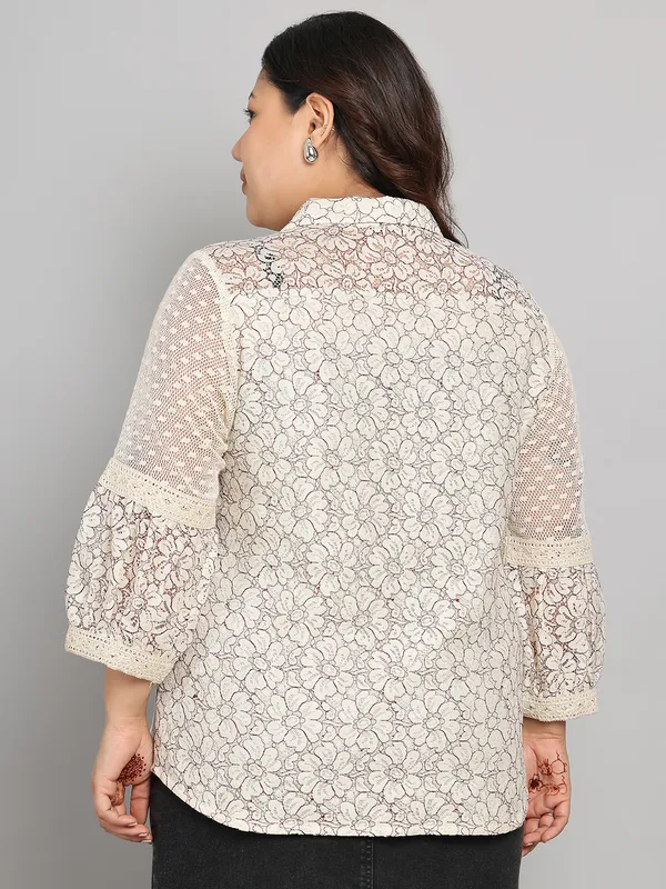 Brown_Premium_Cotton_3/4Th_Sleeve_Shirt_For_Women_|_Till_6XL