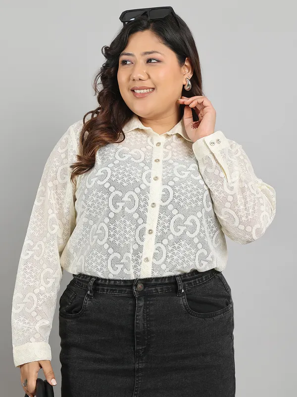 Cream_Premium_Poly_Cotton_Full_Sleeves_Shirt_For_Women_|_Till_6XL