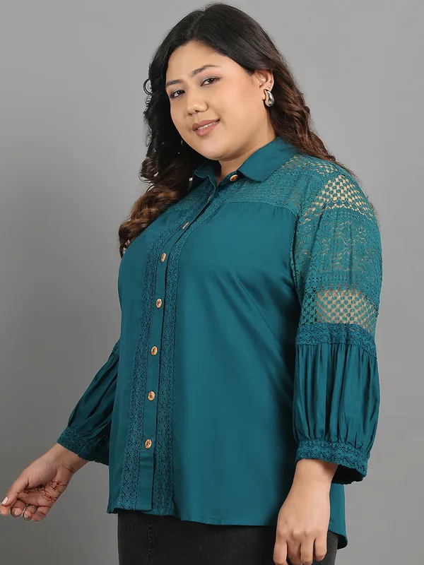 Green_Premium_Viscose_Rayon_Three_Fourth_Sleeves_Shirt_For_Women_|_Till_6XL