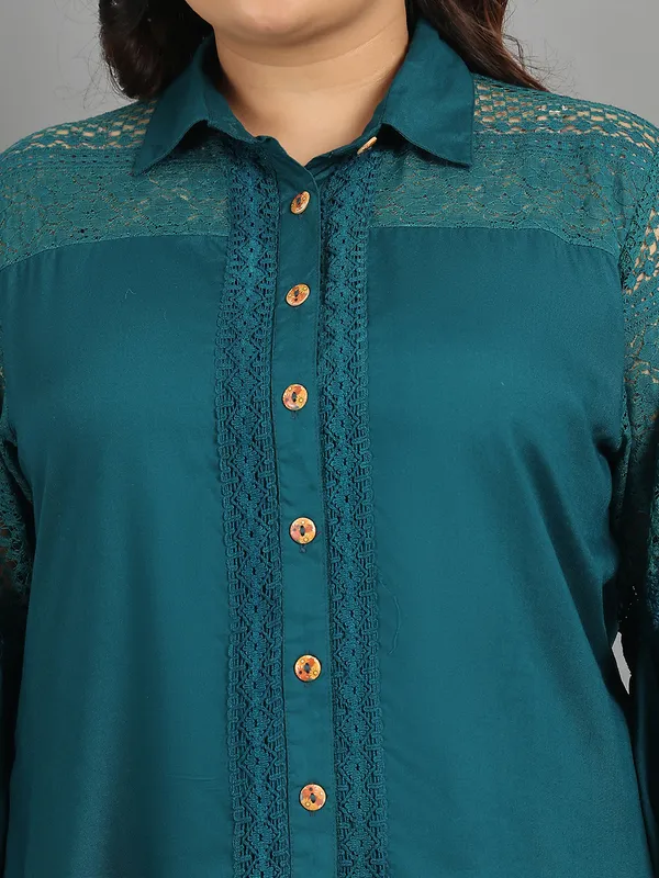 Green_Premium_Viscose_Rayon_Three_Fourth_Sleeves_Shirt_For_Women_|_Till_6XL