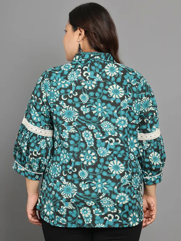 Green_Premium_Cotton_Three_Fourth_Sleeves_Shirt_For_Women_|_Till_6XL