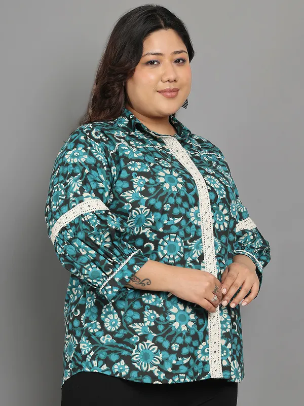 Green_Premium_Cotton_Three_Fourth_Sleeves_Shirt_For_Women_|_Till_6XL