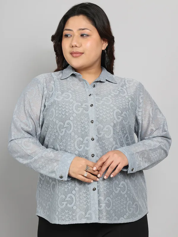 Grey_Premium_Dobby_Full-Length_Shirt_For_Women_|_Till_6XL
