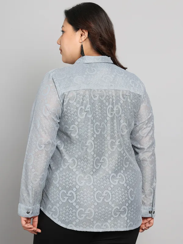 Grey_Premium_Dobby_Full-Length_Shirt_For_Women_|_Till_6XL