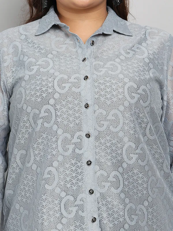 Grey_Premium_Dobby_Full-Length_Shirt_For_Women_|_Till_6XL