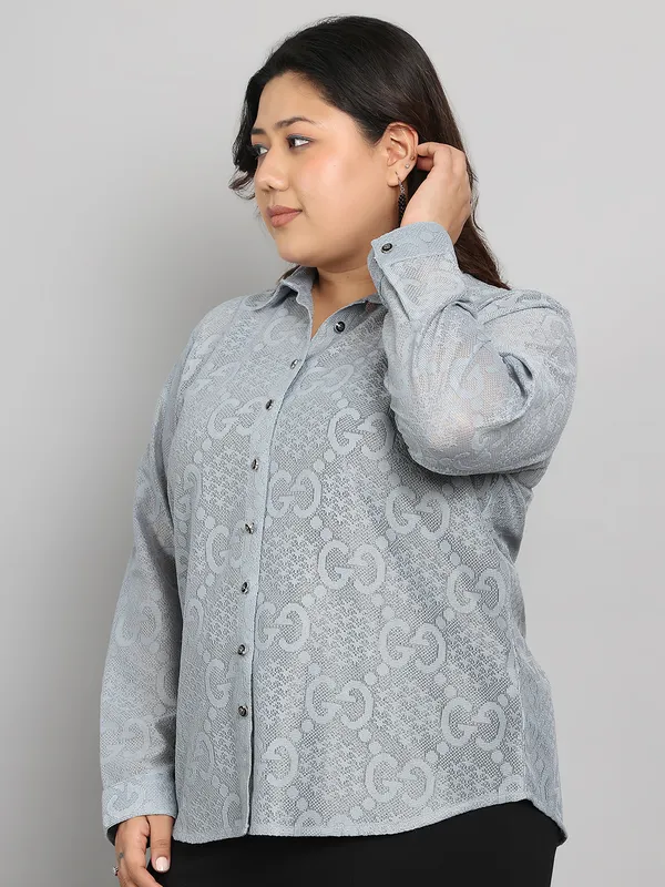 Grey_Premium_Dobby_Full-Length_Shirt_For_Women_|_Till_6XL