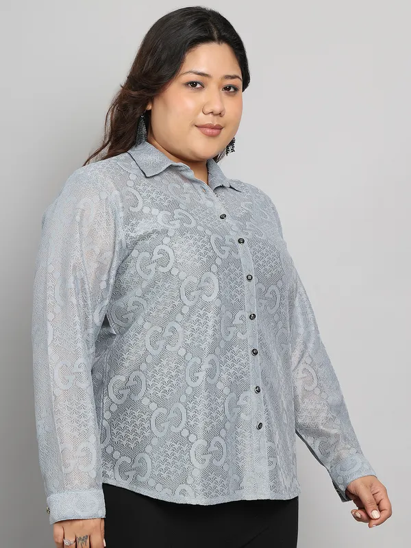 Grey_Premium_Dobby_Full-Length_Shirt_For_Women_|_Till_6XL