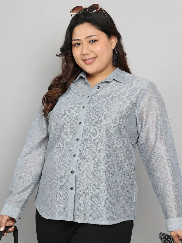 Grey_Premium_Dobby_Full-Length_Shirt_For_Women_|_Till_6XL
