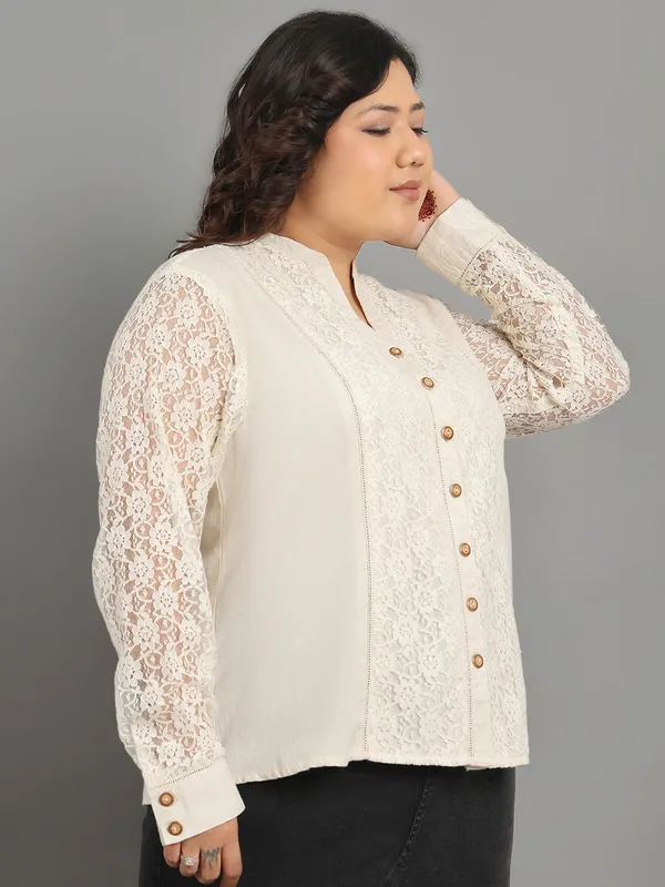 Off_White_Premium_Cotton_Full_Sleeves_Shirt_For_Women_|_Till_6XL