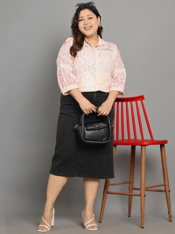 Pink_Premium_Cotton_Three_Fourth_Sleeves_Shirt_For_Women_|_Till_6XL