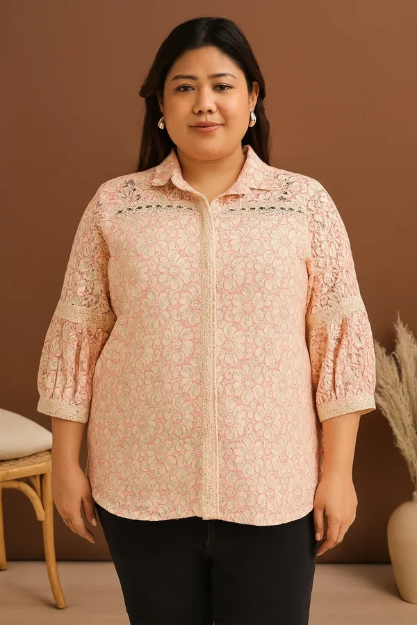 Pink_Premium_Cotton_Three_Fourth_Sleeves_Shirt_For_Women_|_Till_6XL