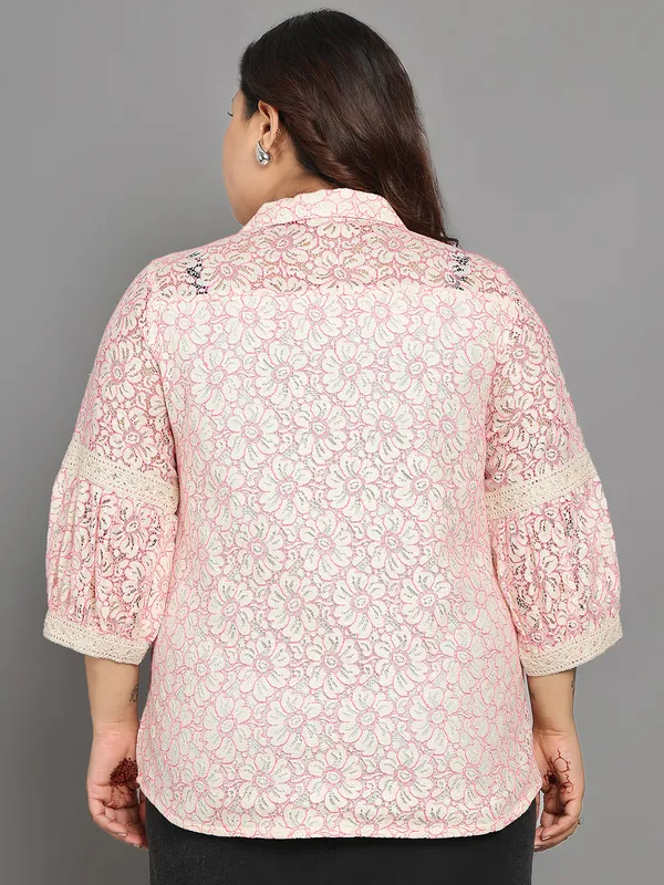 Pink_Premium_Cotton_Three_Fourth_Sleeves_Shirt_For_Women_|_Till_6XL