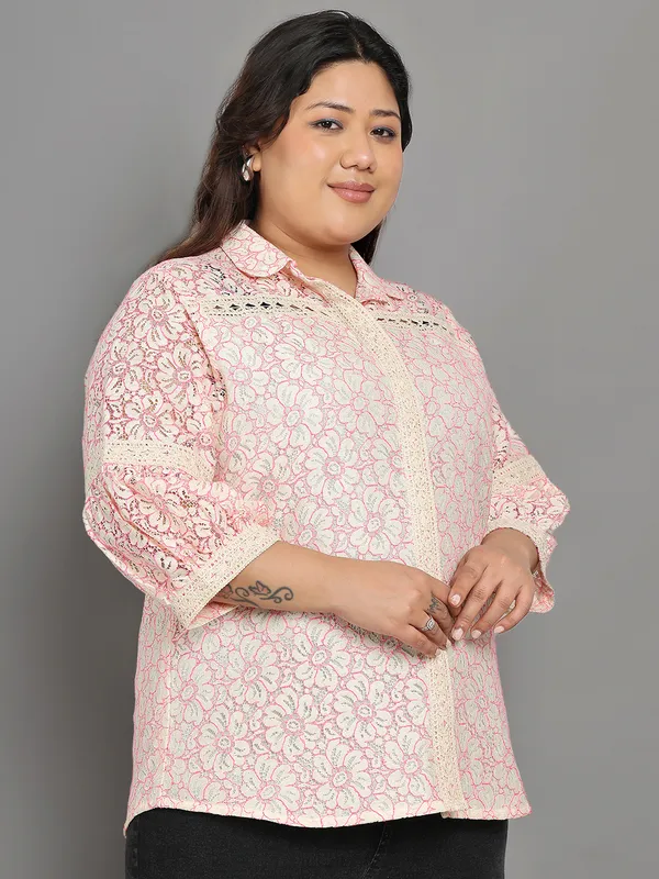 Pink_Premium_Cotton_Three_Fourth_Sleeves_Shirt_For_Women_|_Till_6XL