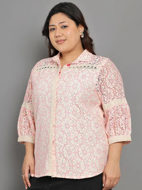 Pink_Premium_Cotton_Three_Fourth_Sleeves_Shirt_For_Women_|_Till_6XL
