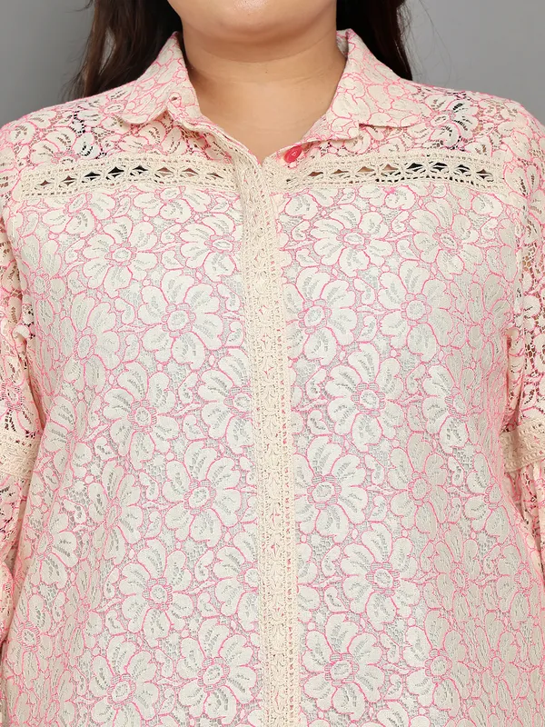 Pink_Premium_Cotton_Three_Fourth_Sleeves_Shirt_For_Women_|_Till_6XL