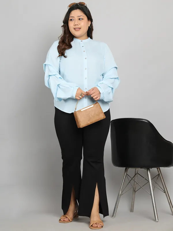 Blue_Premium_Polyester_Full-Length_Shirt_For_Women_|_Till_6XL
