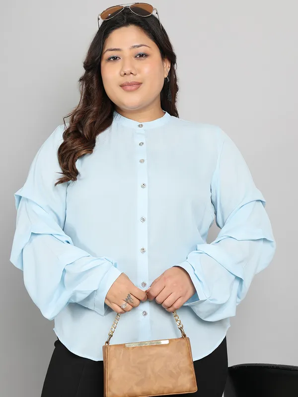 Blue_Premium_Polyester_Full-Length_Shirt_For_Women_|_Till_6XL