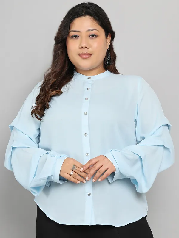Blue_Premium_Polyester_Full-Length_Shirt_For_Women_|_Till_6XL