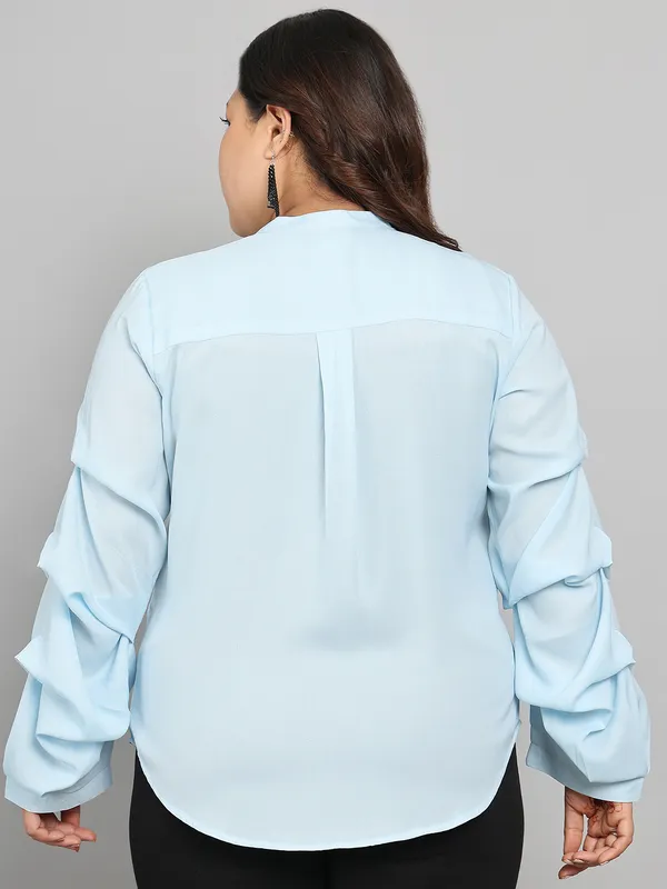 Blue_Premium_Polyester_Full-Length_Shirt_For_Women_|_Till_6XL