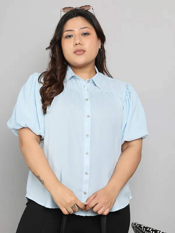 Blue_Premium_Polyester_Half_Sleeves_Shirt_For_Women_|_Till_6XL