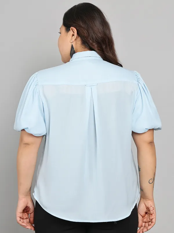 Blue_Premium_Polyester_Half_Sleeves_Shirt_For_Women_|_Till_6XL