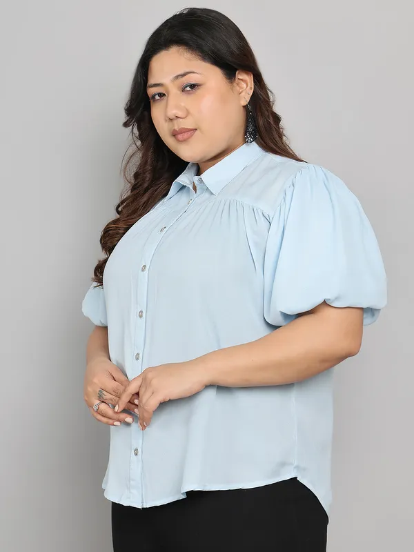 Blue_Premium_Polyester_Half_Sleeves_Shirt_For_Women_|_Till_6XL
