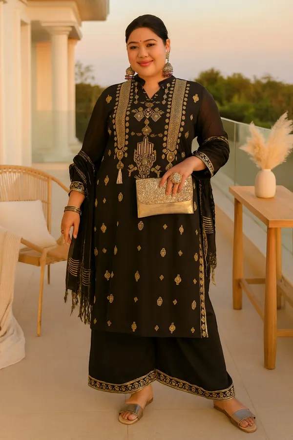 Black_Rayon_Skd_With_Mandarin_Collar_&_Placement_Print