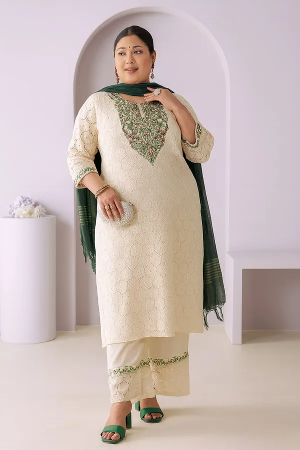 Cream_Premium_Pure_Cotton_Three_Fourth_Sleeves_Kurta_Set_For_Women_(Pack_Of_3)_|_Till_6XL