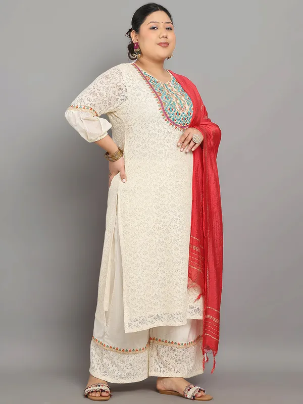 Cream_Premium_Pure_Cotton_Three_Fourth_Sleeves_Kurta_Set_For_Women_(Pack_Of_3)_|_Till_6XL