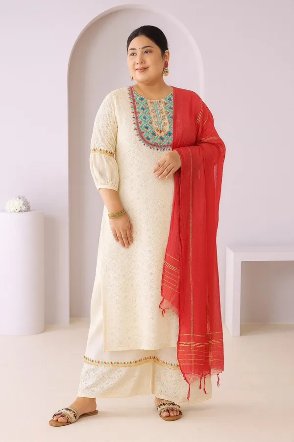 Cream_Premium_Pure_Cotton_Three_Fourth_Sleeves_Kurta_Set_For_Women_(Pack_Of_3)_|_Till_6XL