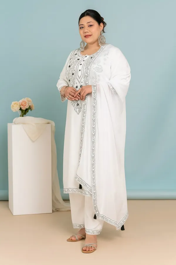 Off_White_Premium_Viscose_Rayon_Three_Fourth_Sleeves_Kurta_Set_For_Women_(Pack_Of_3)_|_Till_6XL
