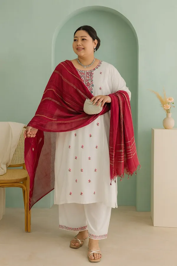 Off_White_Premium_Viscose_Rayon_Three_Fourth_Sleeves_Kurta_Set_For_Women_(Pack_Of_3)_|_Till_6XL