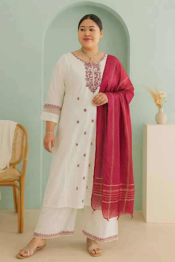 Off_White_Premium_Viscose_Rayon_Three_Fourth_Sleeves_Kurta_Set_For_Women_(Pack_Of_3)_|_Till_6XL