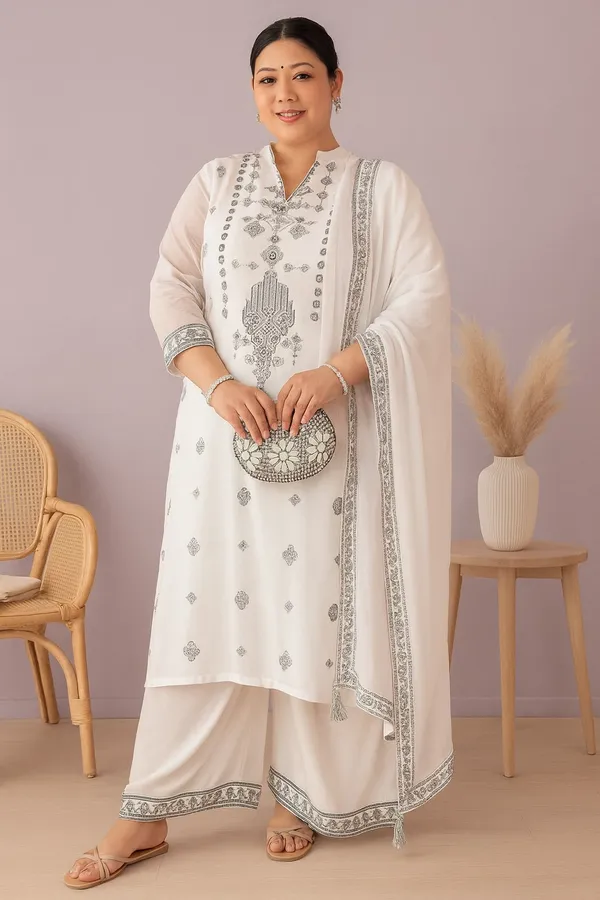 White_Rayon_Skd_With_Mandarin_Collar_&_Placement_Print