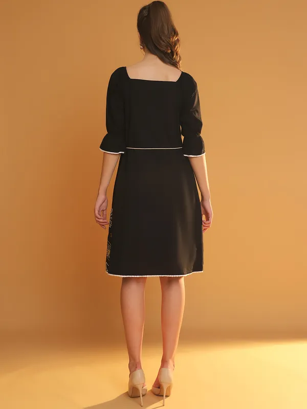 Black_Premium_Cotton_Three_Fourth_Sleeves_Dress_For_Women