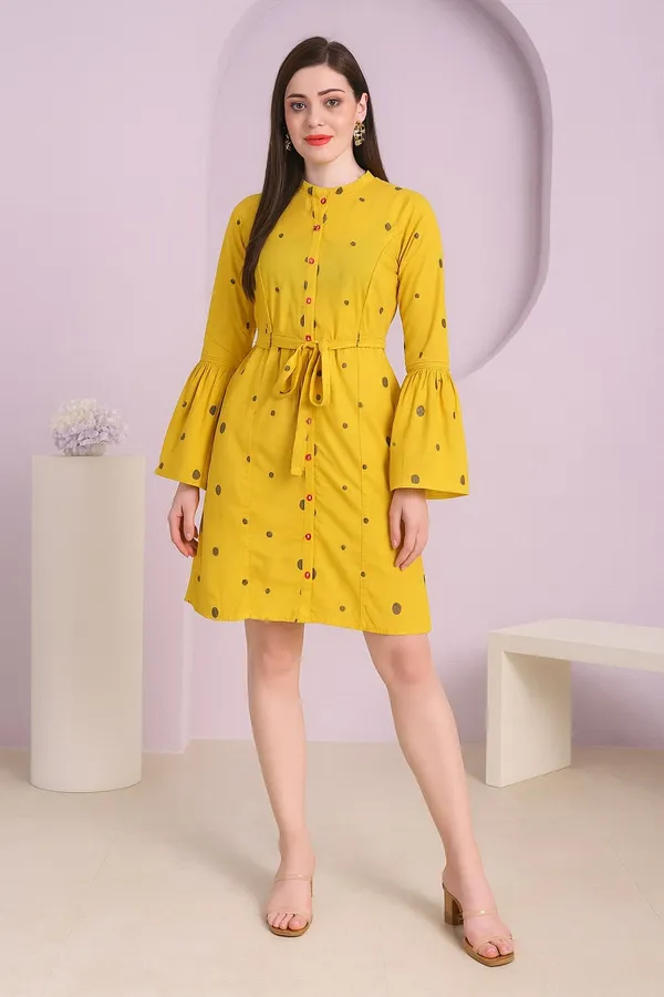 Mustard_Premium_Cotton_Three_Fourth_Sleeves_Dress_For_Women
