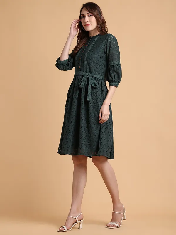 Green_Premium_Schiffli_Three_Fourth_Sleeves_Dress_For_Women