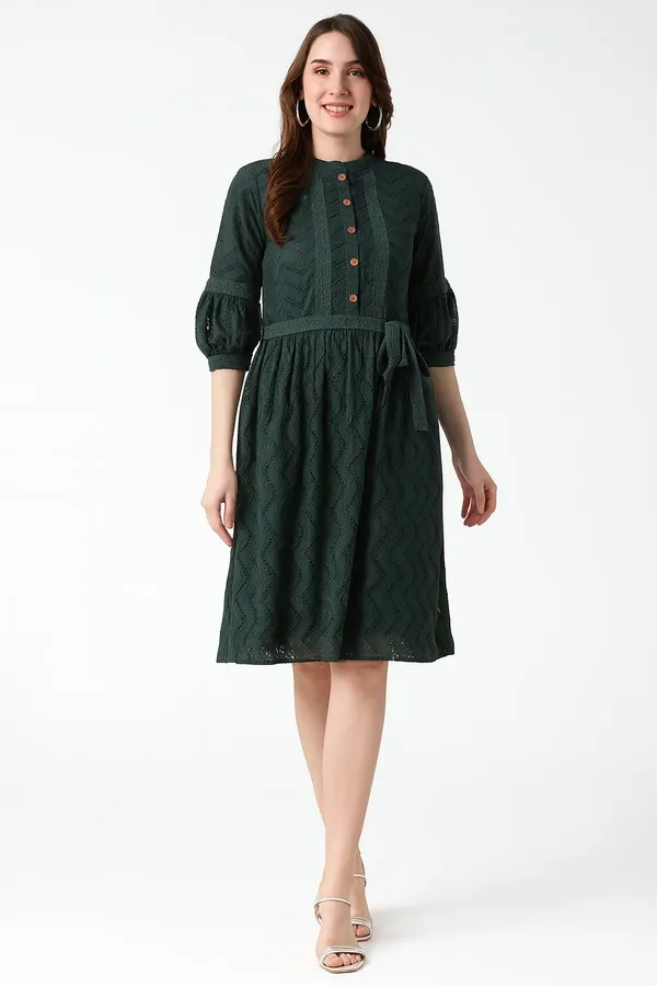 Green_Premium_Schiffli_Three_Fourth_Sleeves_Dress_For_Women