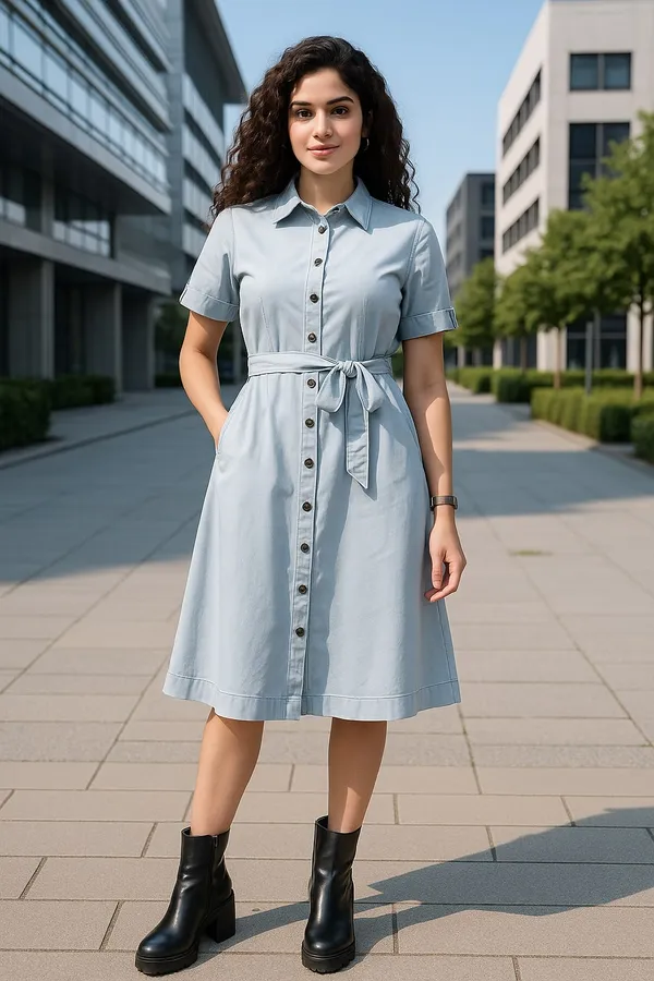 Blue_Premium_Denim_Half_Sleeves_Dress_For_Women