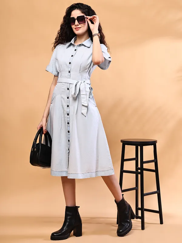 Blue_Premium_Denim_Half_Sleeves_Dress_For_Women