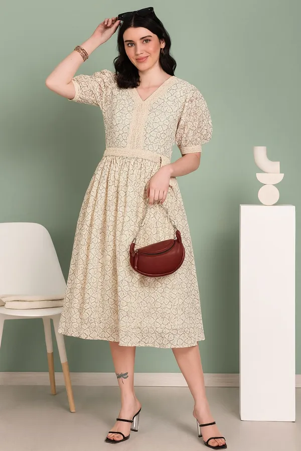 Brown_Premium_Schiffli_Half_Sleeves_Dress_For_Women