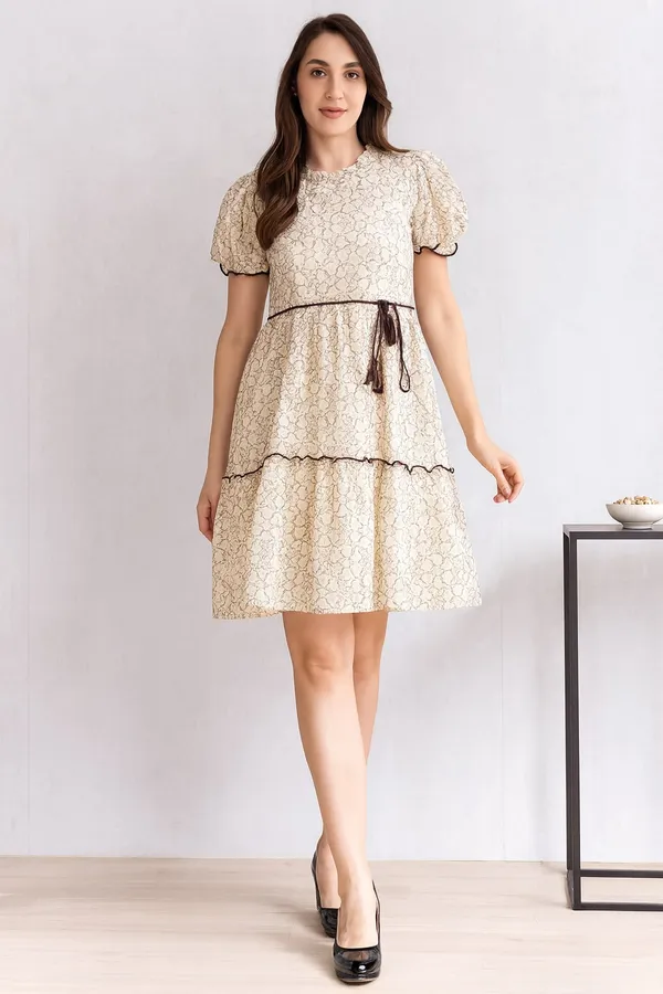 Brown_Premium_Schiffli_Half_Sleeves_Dress_For_Women