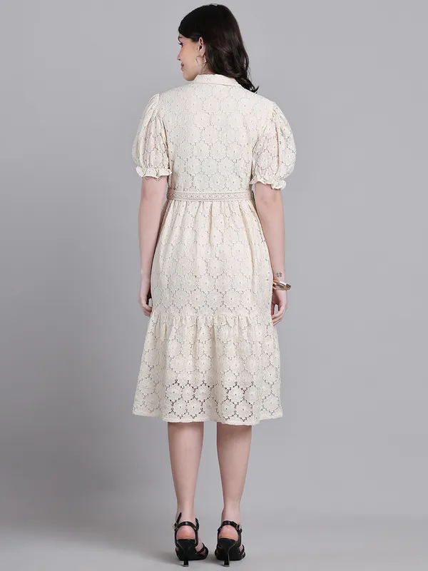 Cream_Premium_Schiffli_Half_Sleeves_Dress_For_Women