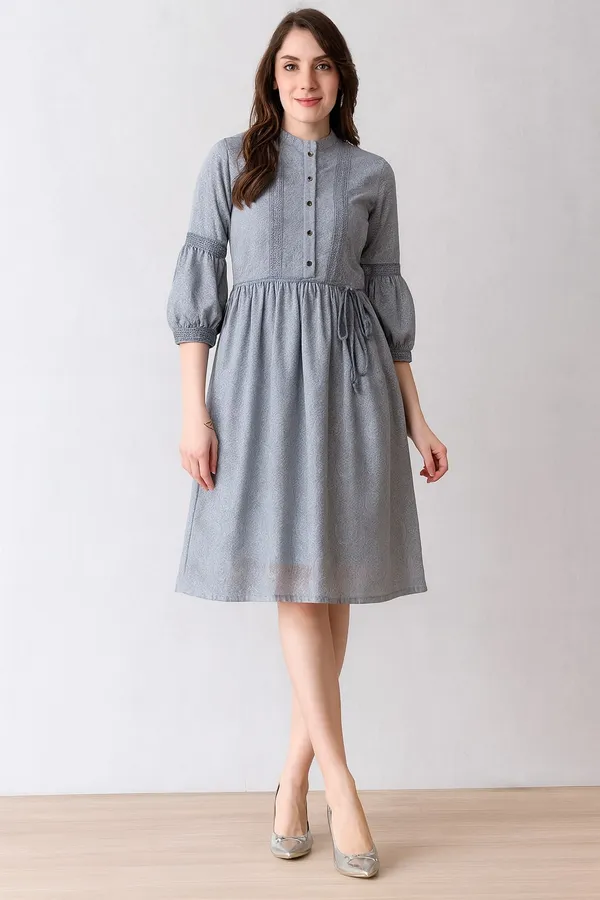 Grey_Premium_Polyester_Half_Sleeves_Dress_For_Women
