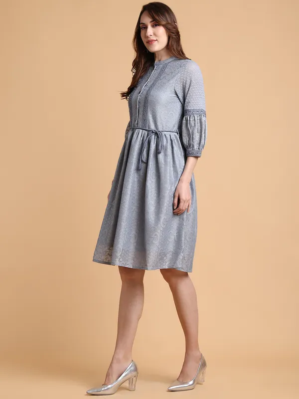 Grey_Premium_Polyester_Half_Sleeves_Dress_For_Women