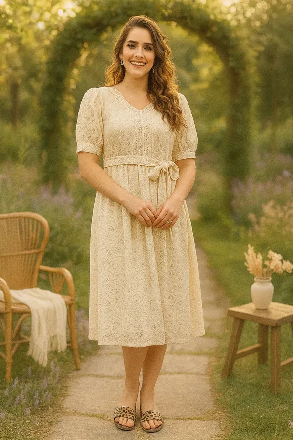Off_White_Premium_Schiffli_Half_Sleeves_Dress_For_Women